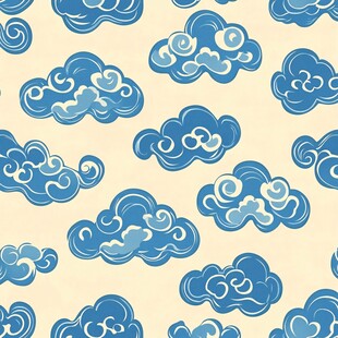 蓝色祥云图案无缝背景图