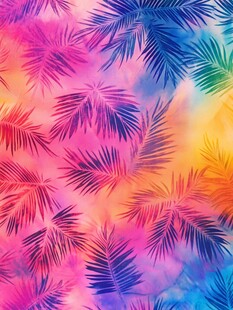 多彩热带棕榈叶梦幻背景