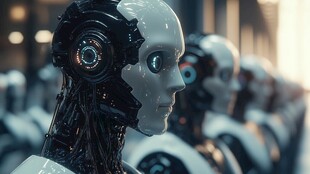 整齐列队的智能机器人头