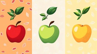 三色苹果插画图案设计
