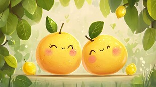 可爱笑脸柠檬的清新场景