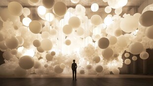 梦幻气球艺术空间中的人