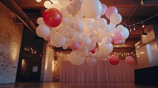 梦幻气球装饰的室内场景