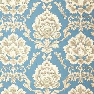 蓝底米白色花卉古典壁纸