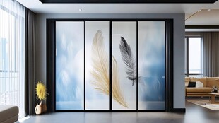 羽毛艺术玻璃隔断客厅美