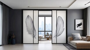 简约风羽毛图案隔断客厅