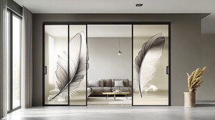 现代简约风带羽毛图案推拉门