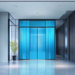 现代办公空间蓝色玻璃门