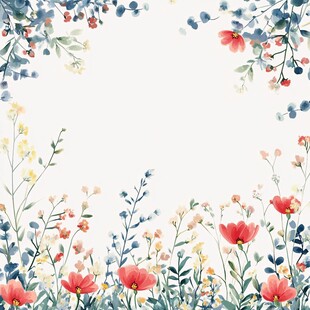 水彩花卉边框插画背景图