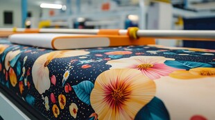 多彩花卉图案的布料加工中