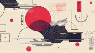 抽象几何风格东方元素插画