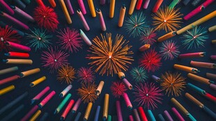 彩色铅笔绽放绚烂烟花效果