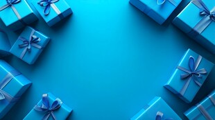蓝色礼盒环绕的精美画面