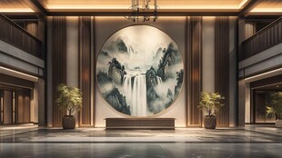 中式大堂山水壁画景观
