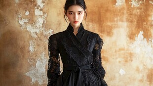 复古风黑色蕾丝服饰模特