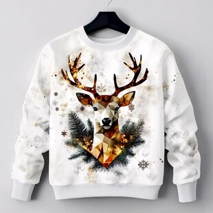 几何鹿图案时尚白色卫衣