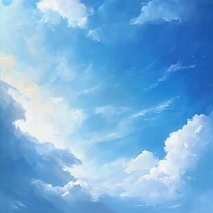 梦幻蓝天云朵绘画场景