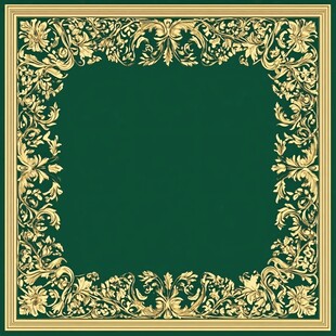 复古金色花纹绿色边框图案