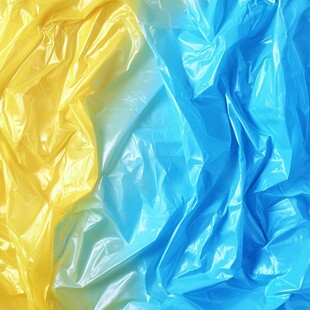 黄蓝褶皱塑料布纹理特写