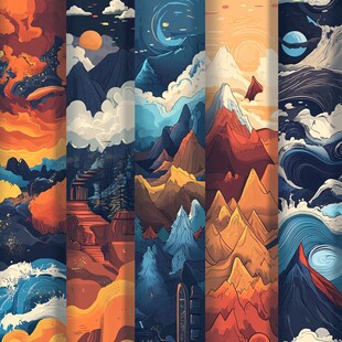 梦幻山川云海插画集合