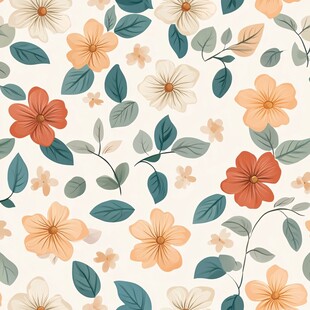 清新花卉无缝图案背景