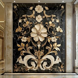 奢华大理石雕花玄关背景墙