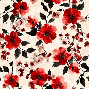 红色花卉图案精美壁纸
