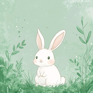 草地上的可爱白兔