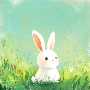 草地上的可爱白兔