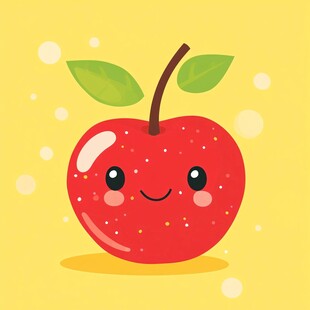 可爱笑脸红苹果插画