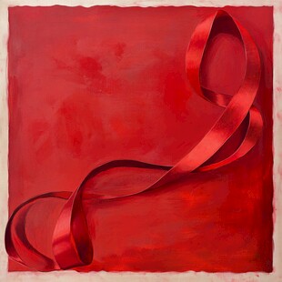 红色丝带艺术画作展示