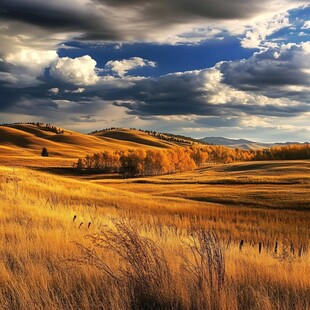 秋日广袤草原的壮丽风光