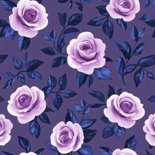 紫色玫瑰花卉无缝图案