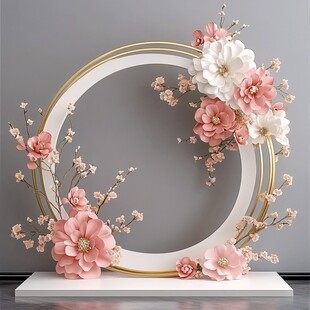 花朵装饰的圆形艺术摆件
