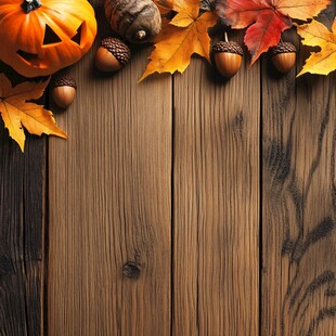 秋日南瓜落叶木板装饰图