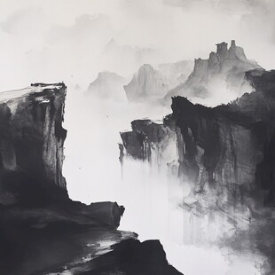 水墨山水间的险峻奇峰