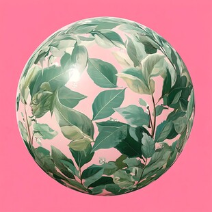 绿叶装饰的梦幻粉色圆球