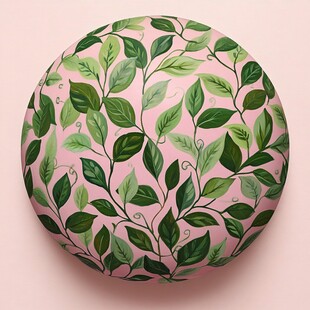 粉色背景绿叶圆形图案