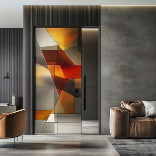 现代客厅中多彩几何图案移门