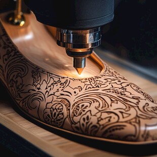 激光雕刻精美花纹皮鞋