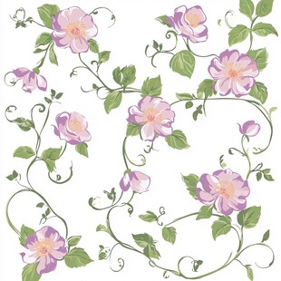 手绘紫色花卉藤蔓图案