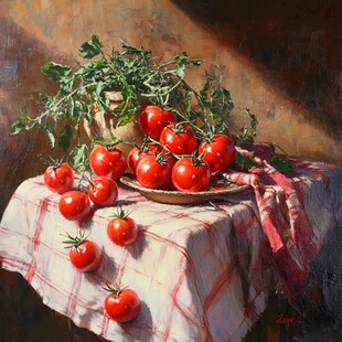 油画中的番茄静物之美
