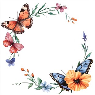 蝴蝶花卉水彩风装饰图案