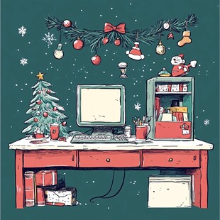 圣诞氛围的温馨办公桌面