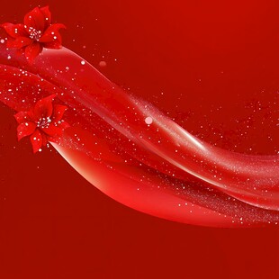 红色飘带花朵梦幻背景图
