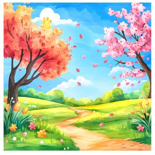 春日繁花小径风景图