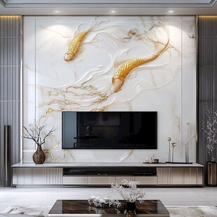 金鲤玉雕电视背景墙设计