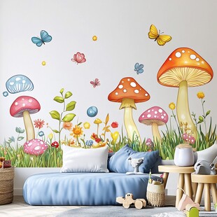 梦幻蘑菇花园儿童房墙贴