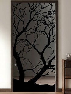 简约黑树图案门贴装饰