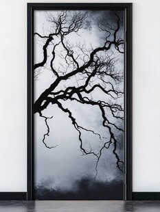 黑白枯树门贴艺术图案